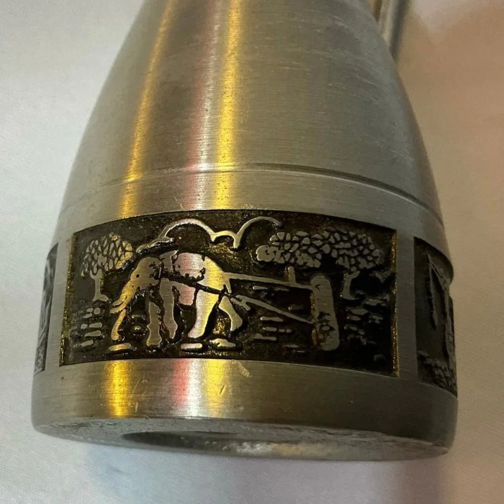Vintage~Oriental~Kajit Pewter Thailand Co~Tin 97% Bangkok~Bub Vase~4 Scenes
